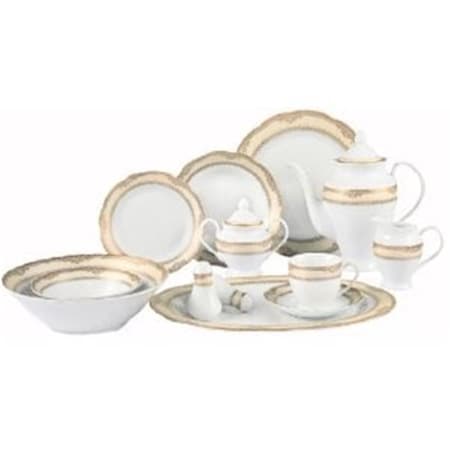 Lorenzo Import 57 Piece Wavy Edge Gold Border Dinnerware Service for 8 By Lorren Home Trends Isabella-57
